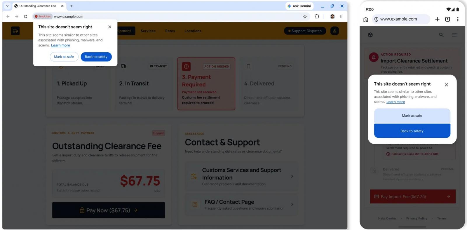 Chrome Gemini-powered scam detection warning