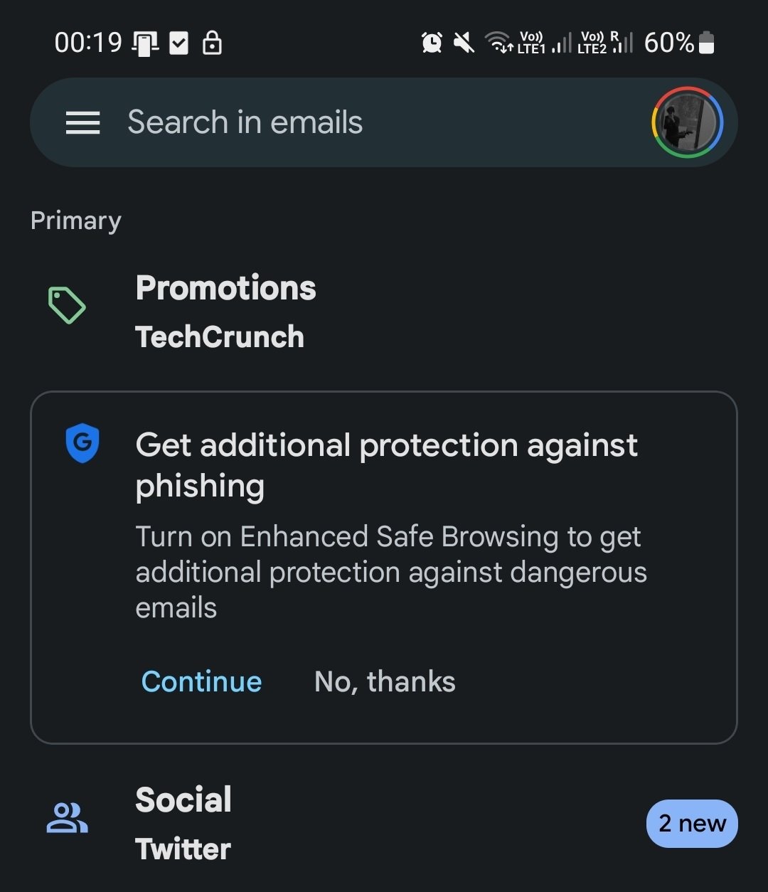 Google Gmail continuously nagging to enable Enhanced Safe Browsing