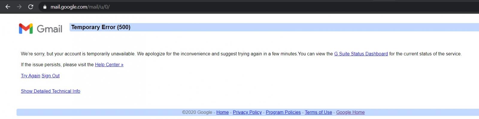 YouTube error message during the outage