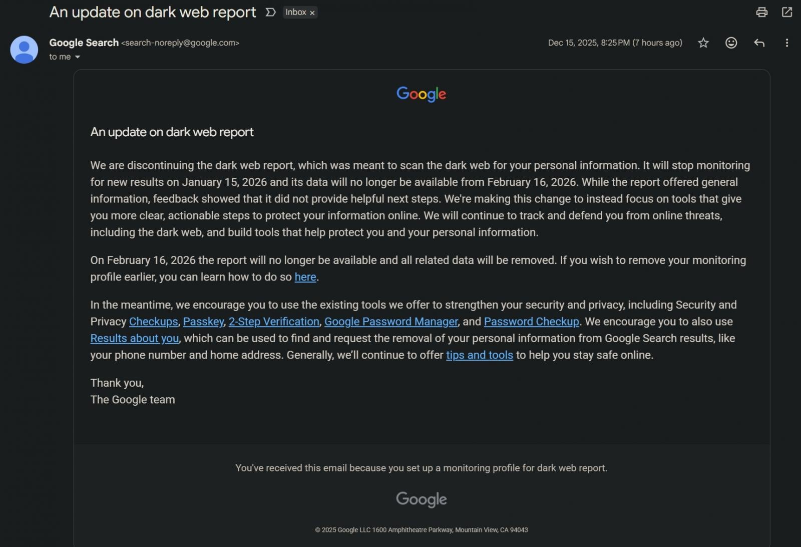 Google is shutting down its dark web report feature in January 3 Dark web