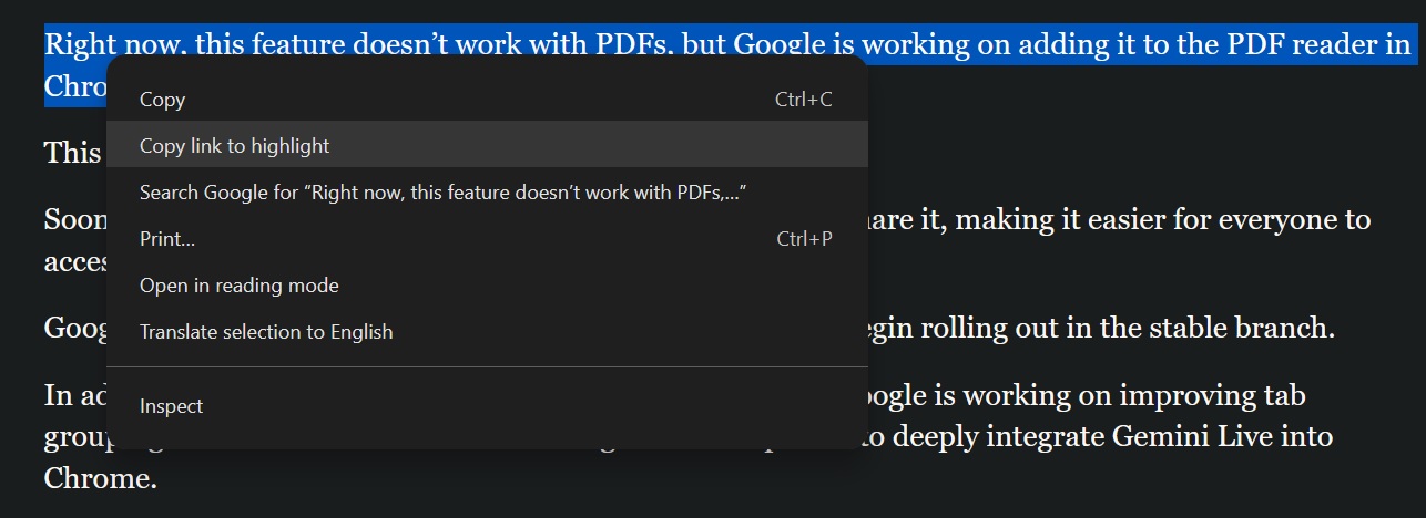 Chrome Text Fragments