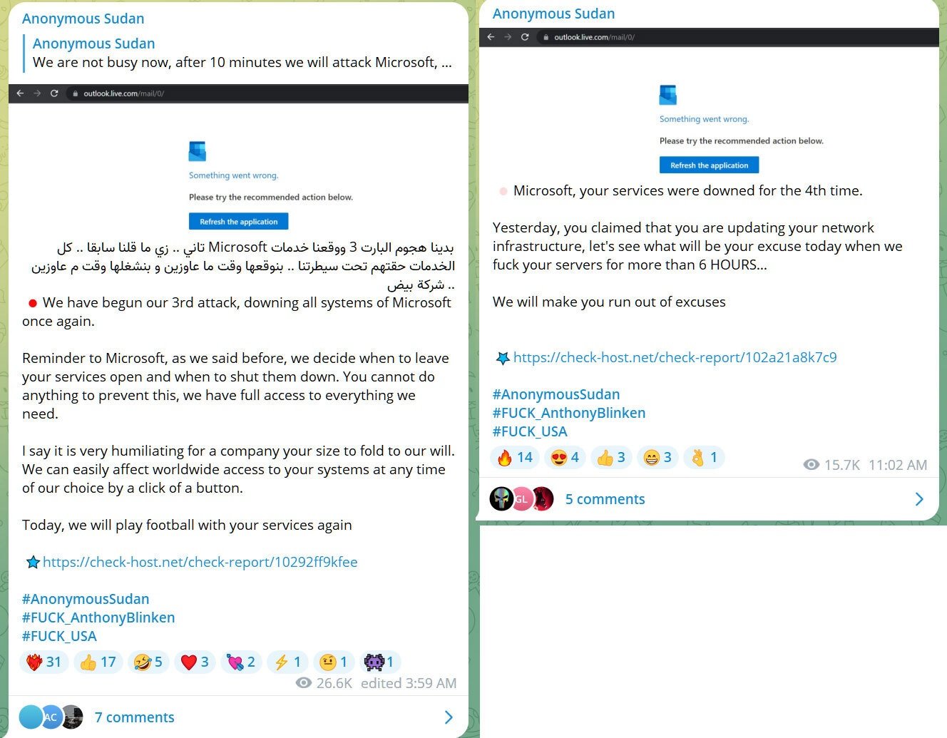 Anonymous Sudan claims DDoS attacks against Microsoft