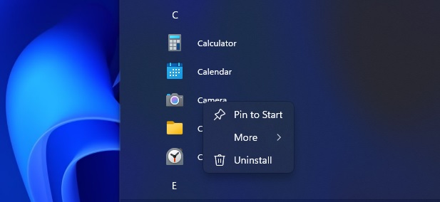Uninstall apps in Windows 11