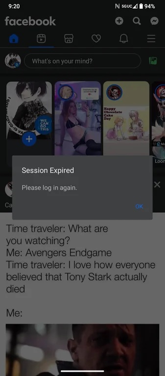 Facebook kullanıcının oturumunu kapatıyor