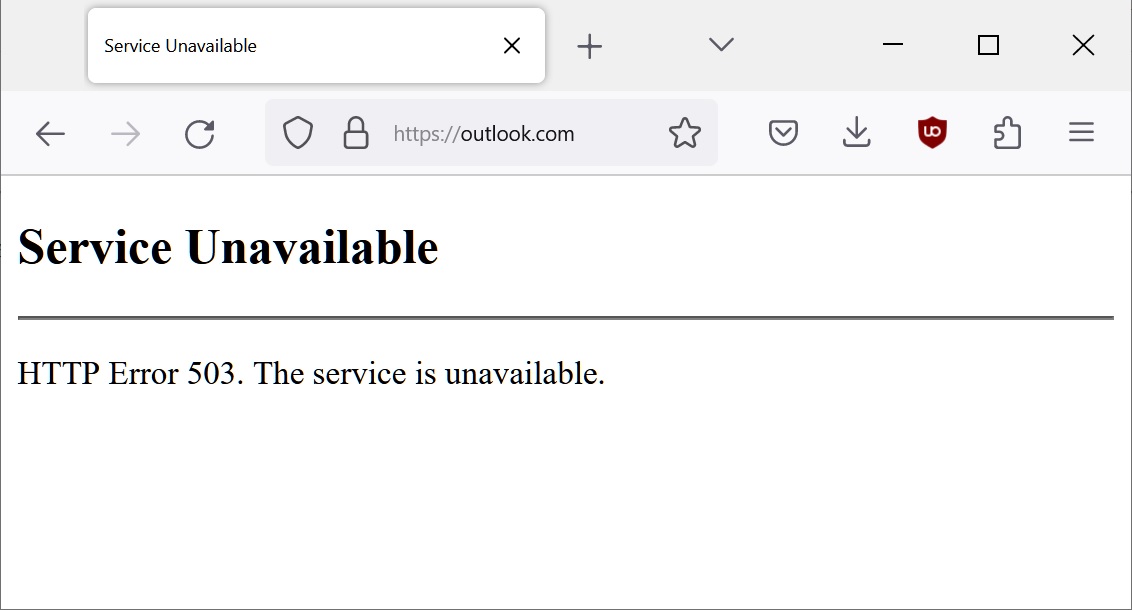 Outlook.com shows error 503