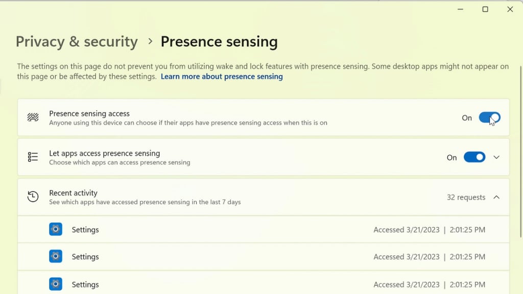 New Presence sensing settings in Windows 11 New Presence sensing settings in Windows 11
