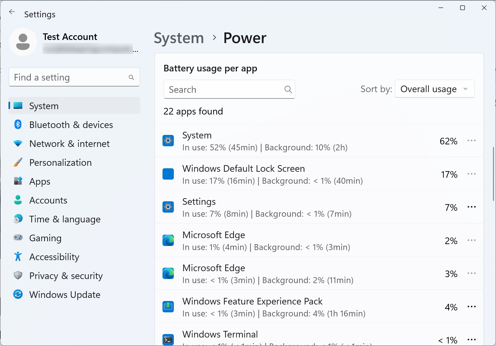 Windows 11 Battery Usage
