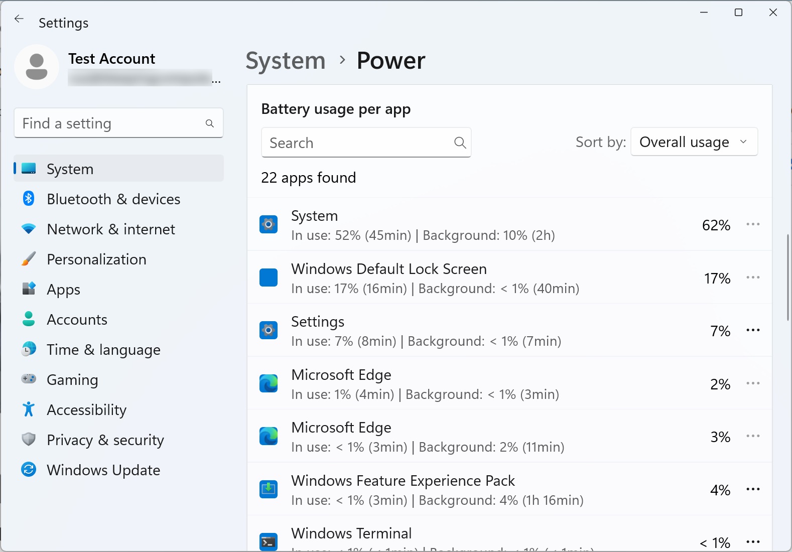 Windows 11 battery usage