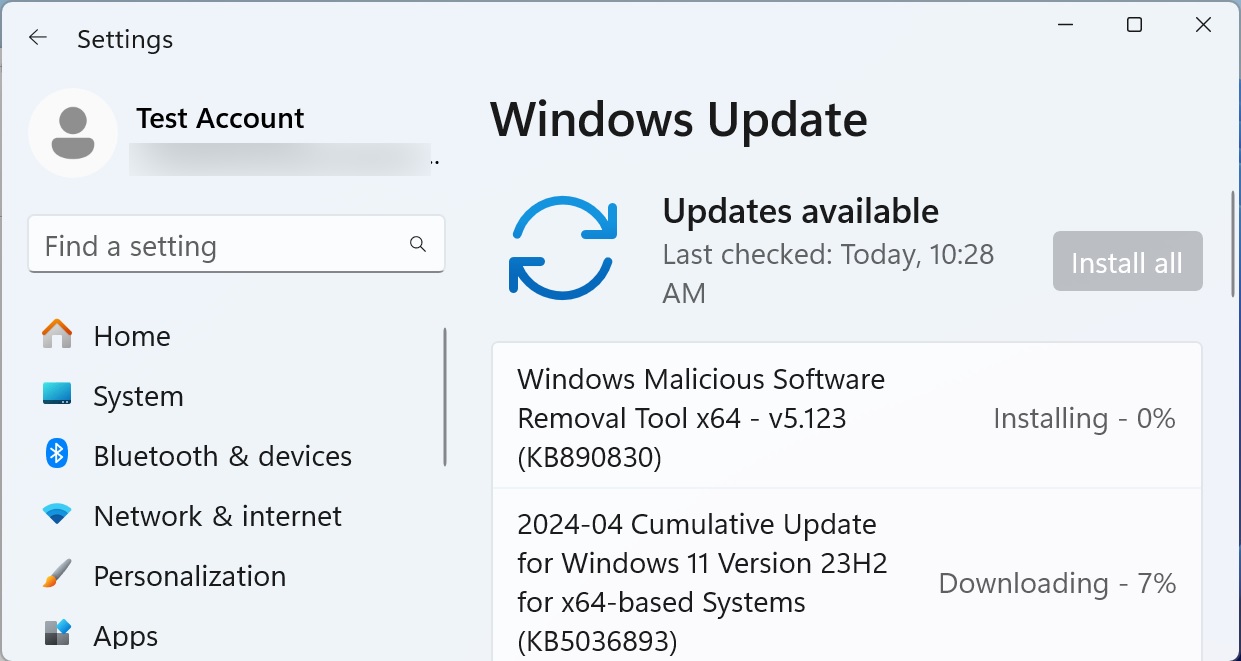 Installing the KB5036893 update in Windows Update