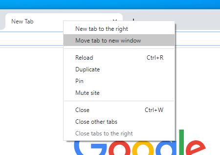 Send tab to a new windows in Chrome
