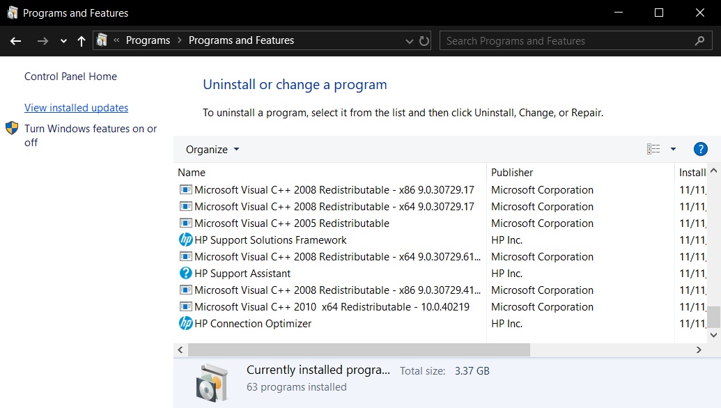 Control Panel Update Uninstalls