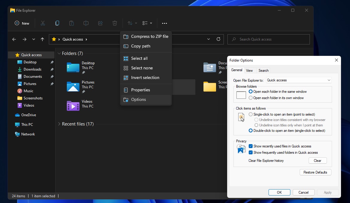 File Explorer command bar