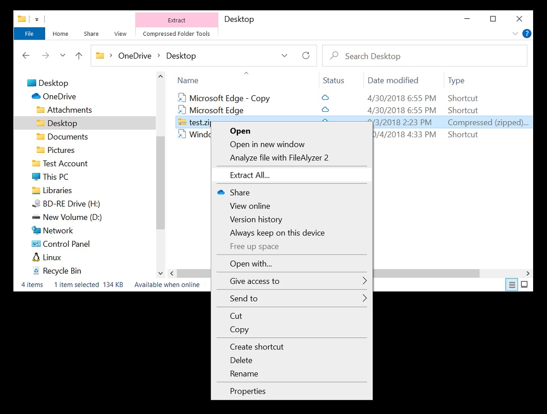 New extract all option for OneDrive