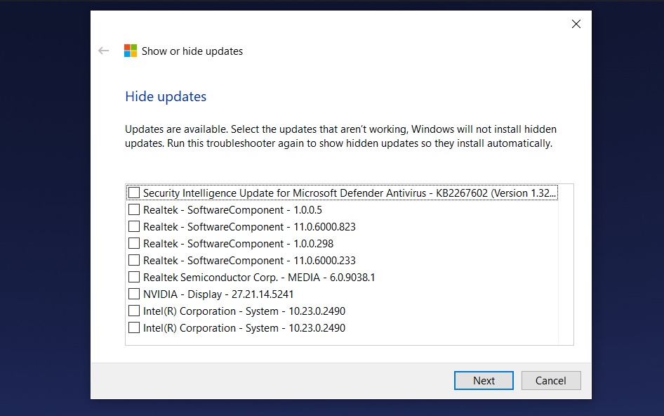Hide updates