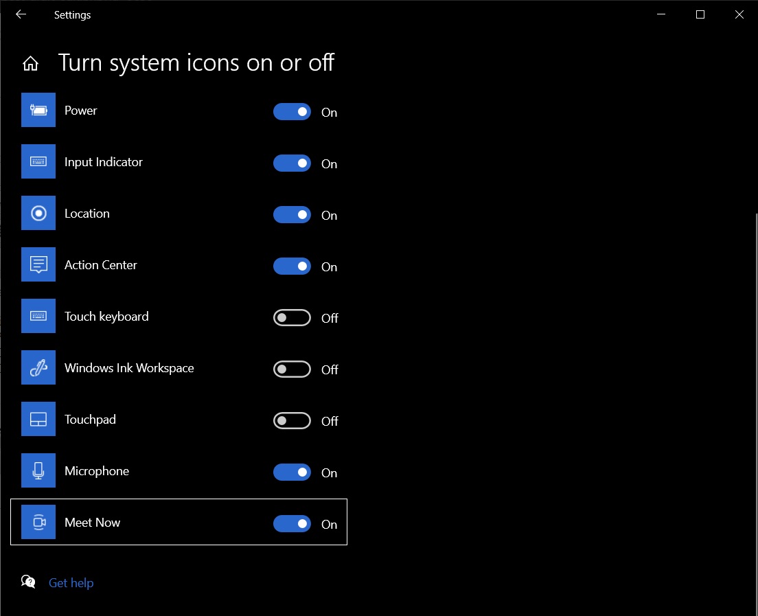 Turn system icons on or off screen
