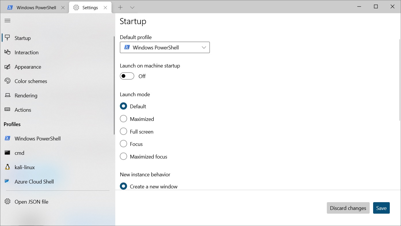 Windows Terminal new GUI settings screen