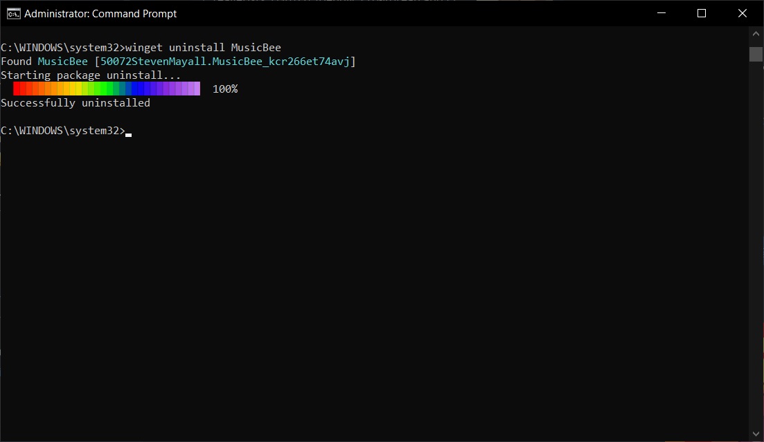 Uninstalling a program with Winget