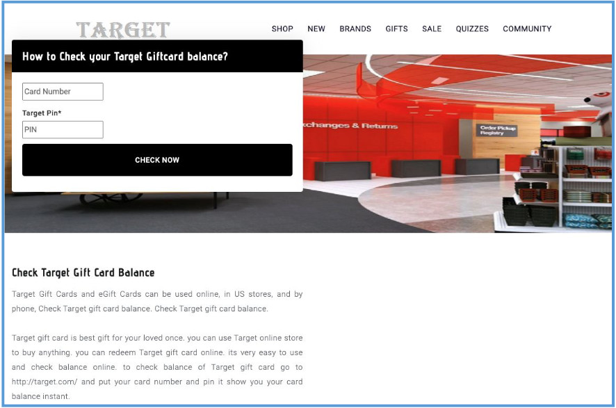 Scammers Spoof Target S Gift Card Balance Checking Page