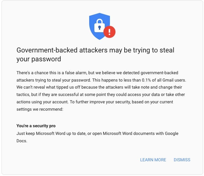 Google govt-backed attack alert