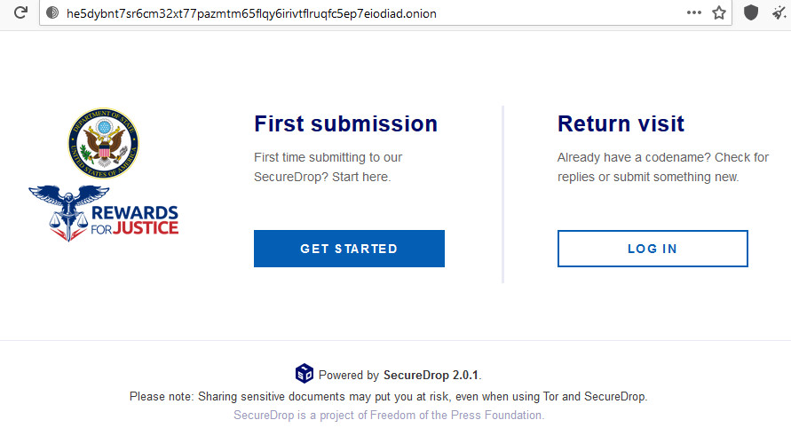 US Department of State Secure Drop service