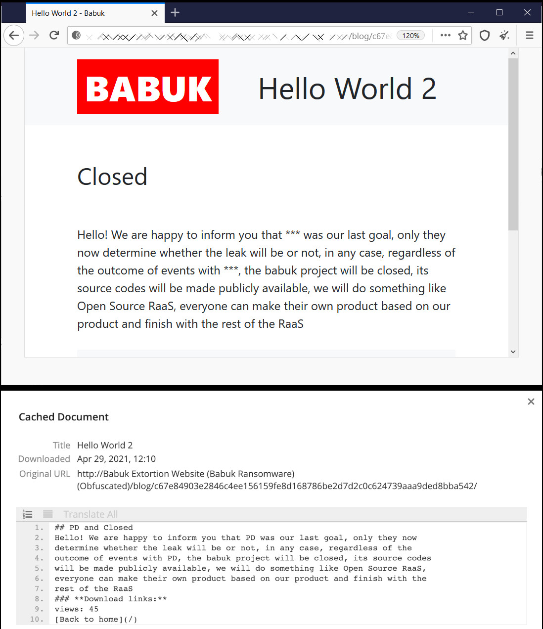 Babuk ransomware last words