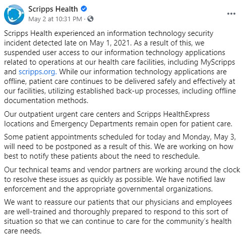 Scripps Health ransomware attack