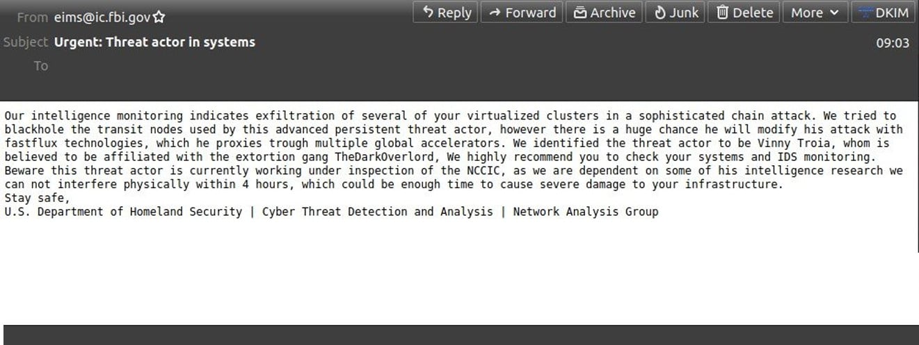 Fake cyber attack alert from legit FBI email address