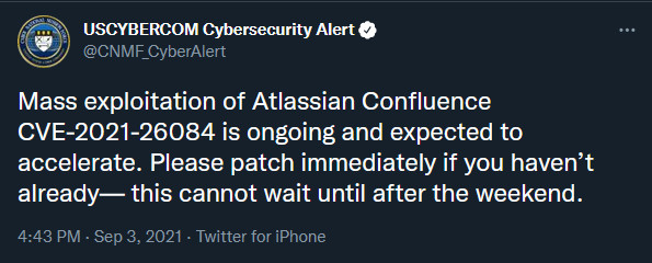 US CyberCom warning about mass exploitation of CVE-2021-26084