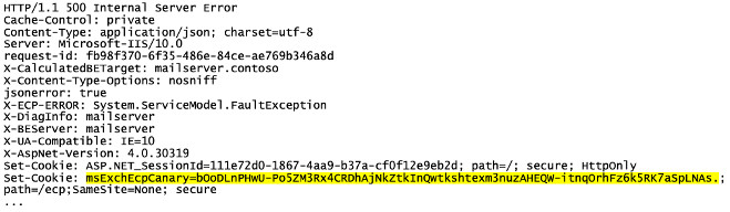 ECP canary string to exploit ProxyToken vulnerability in Microsoft Exchange Server