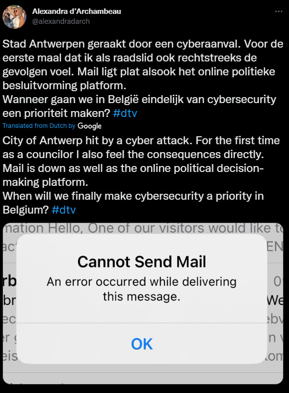 Wilrijk councilor reports Antwerp email system down