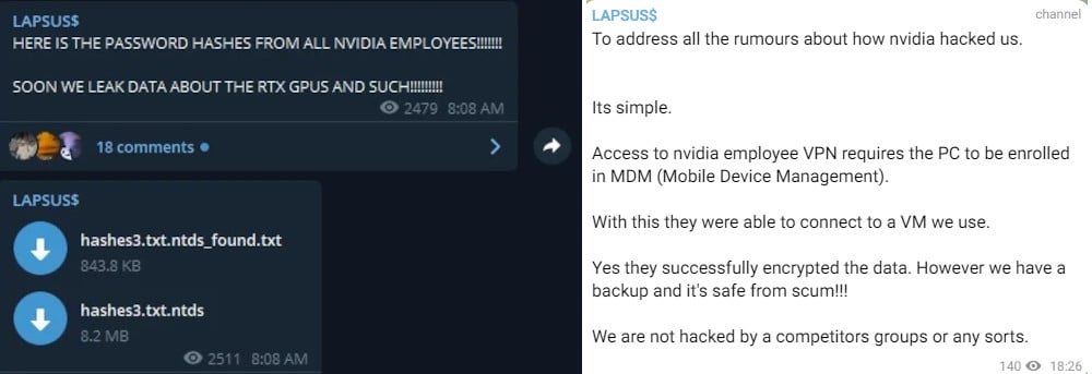 Lapsus$ messages on the Nvidia hack