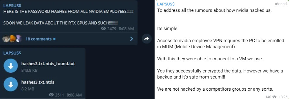 Lapsus$ messages on the Nvidia hack