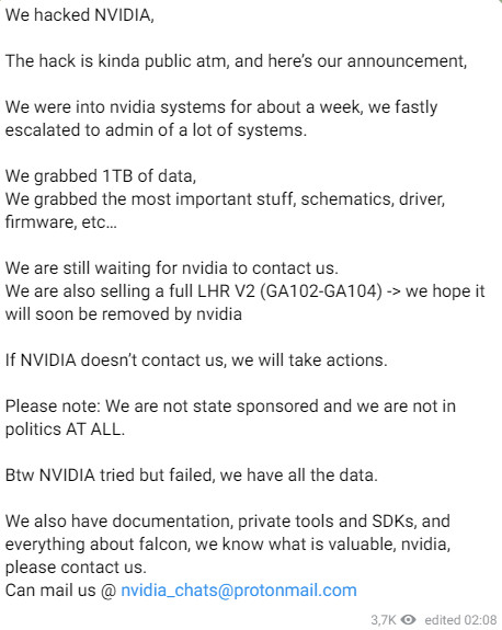 Lapsus$ announcing the Nvidia hack