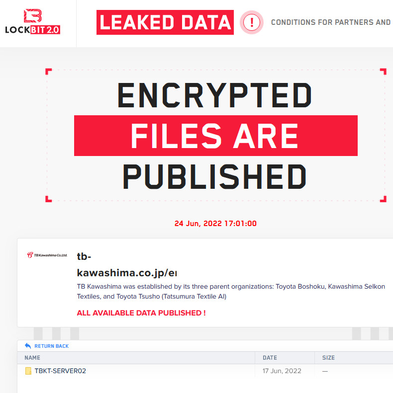 LockBit leaked files allegedly stolen from TB Kawashima