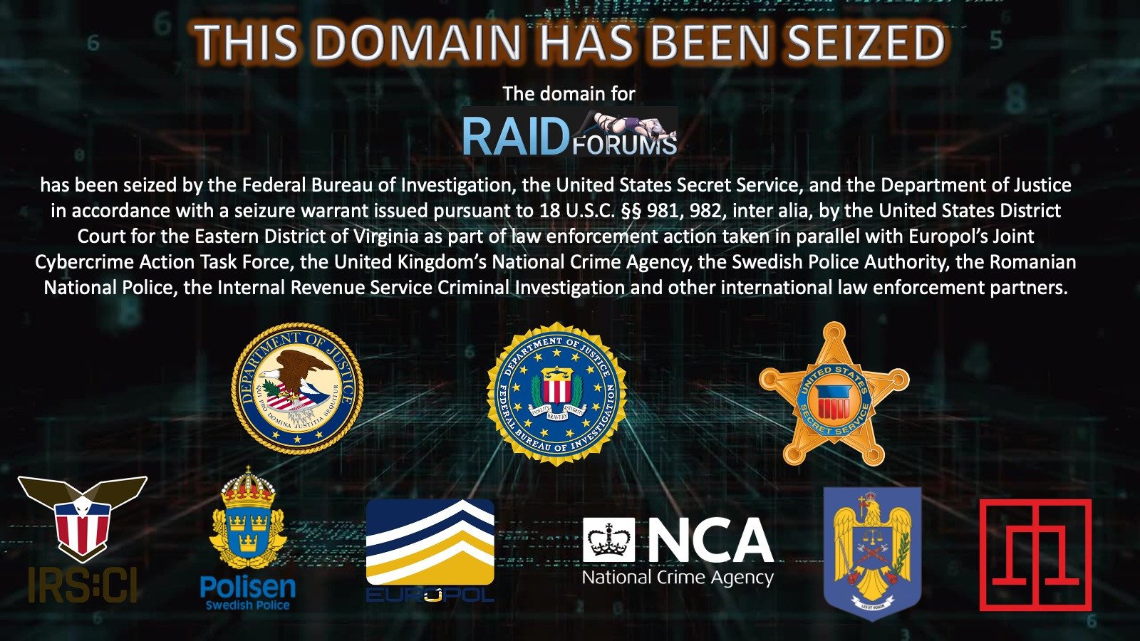 Authorities seize domains and infrastructure of RaidForums marketplace for stolen databases