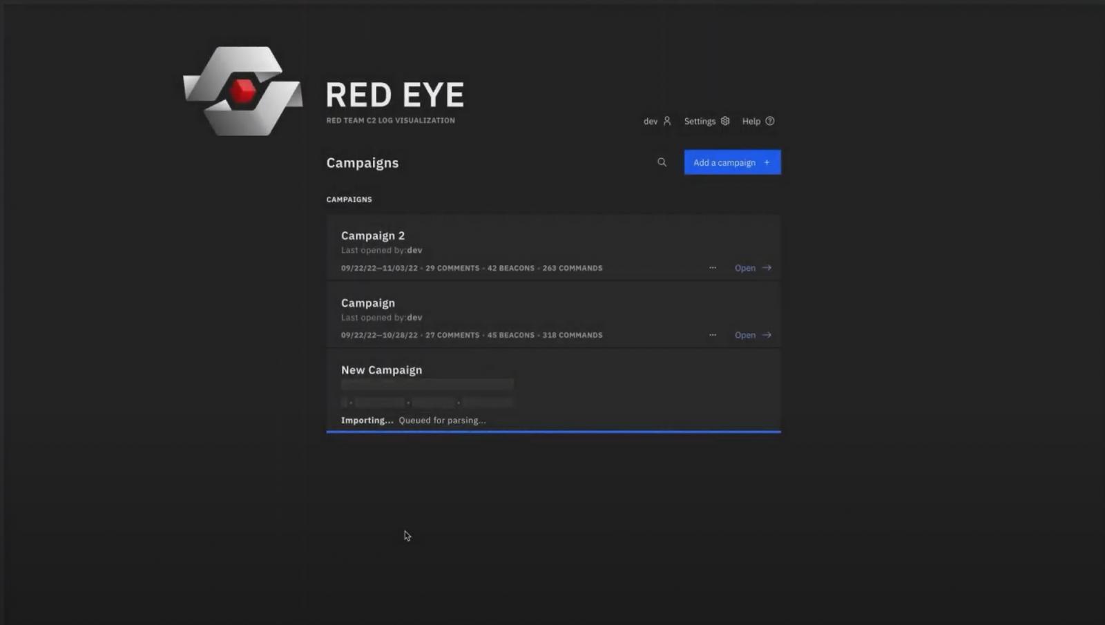 CISA の RedEye ツールのキャンペーン アップロード機能