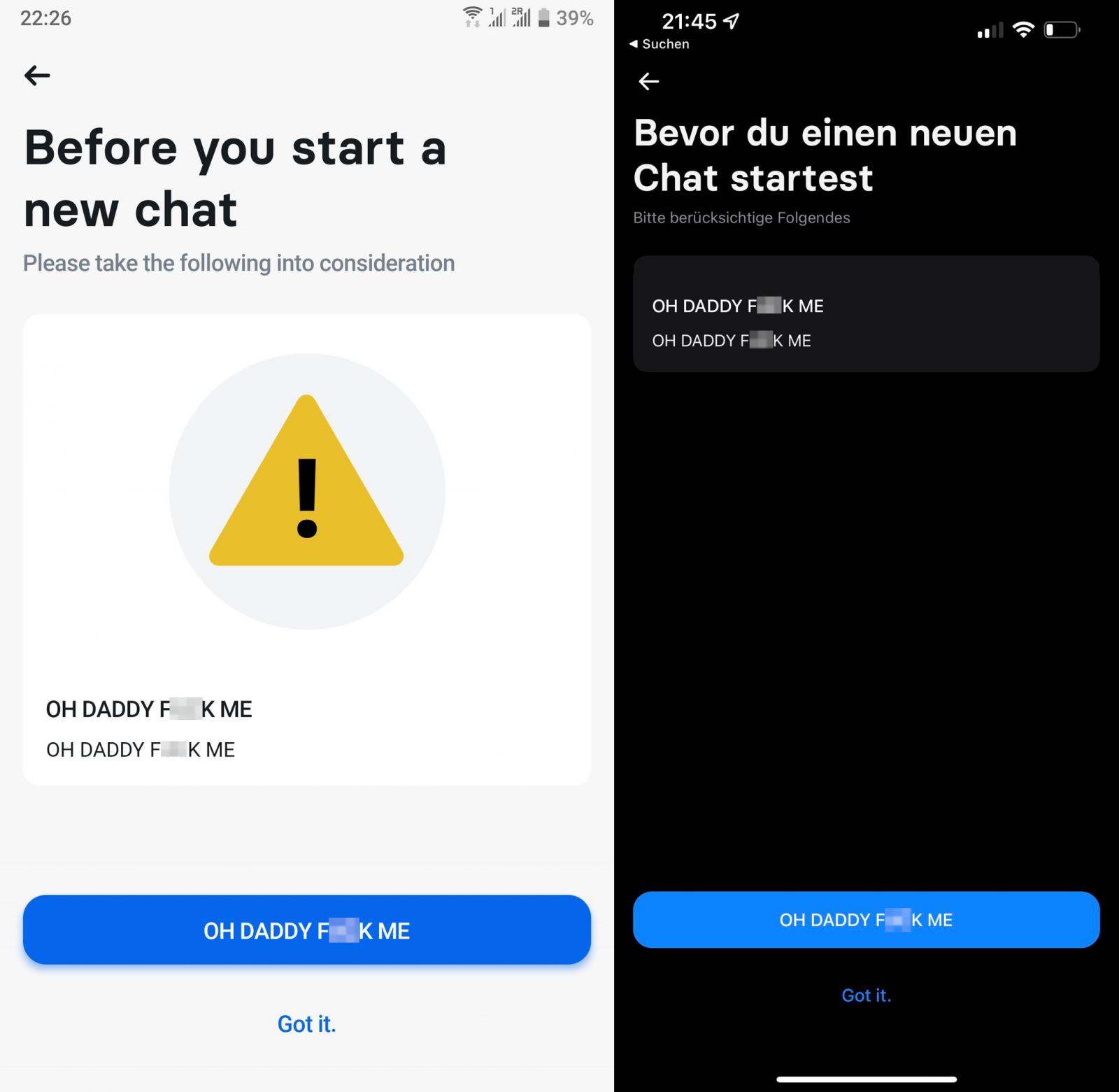 Offensive messages received by Revolut users via customer support chat