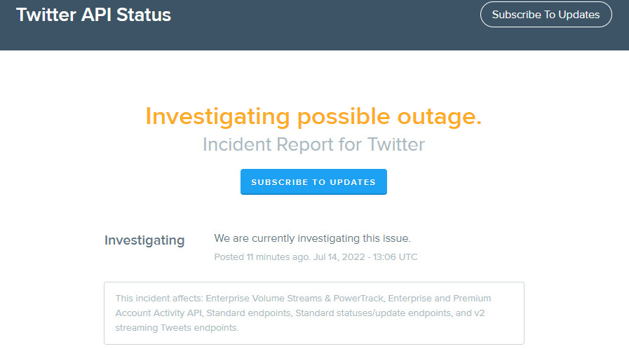 Twitter investigating outage