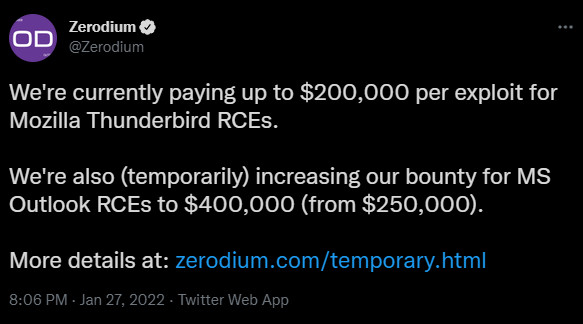 Zerodium increases RCE exploit payout for Microsoft Outlook