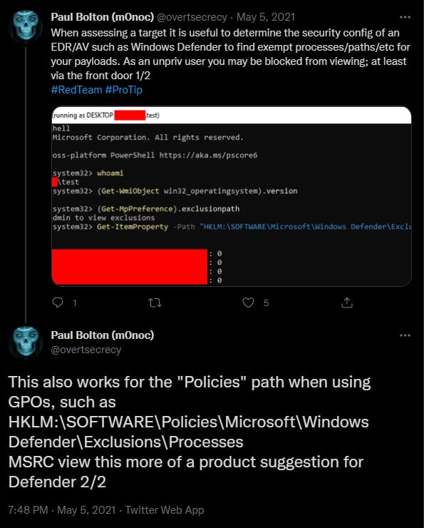 Unprotected Microsoft Defender exclusions