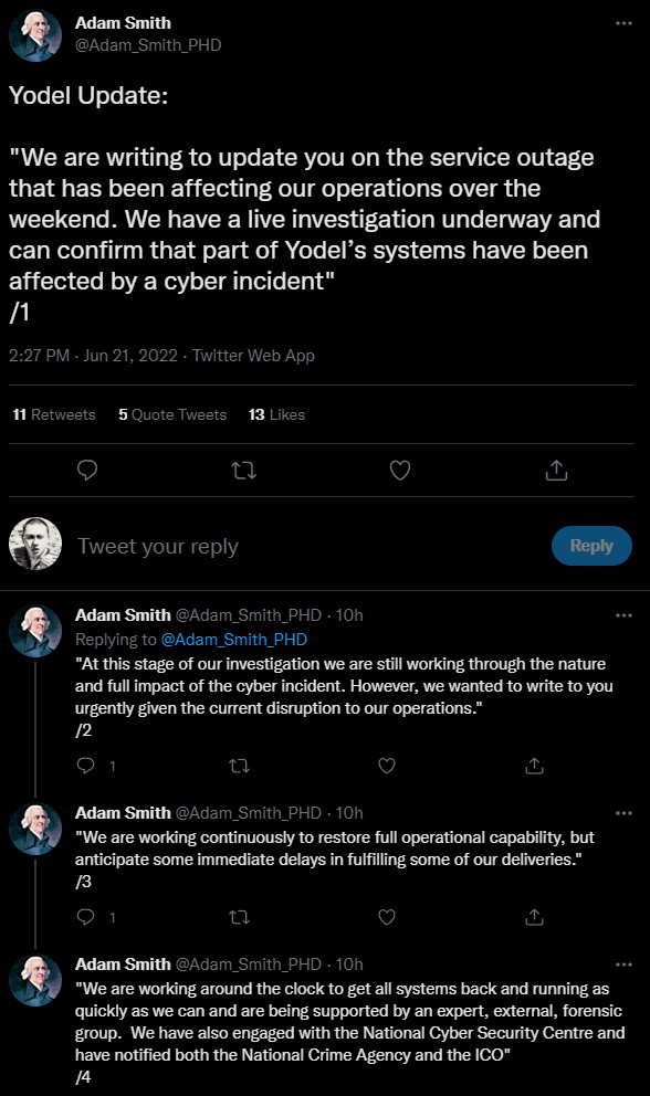 Yodel informing eBay sellers of cyberattack