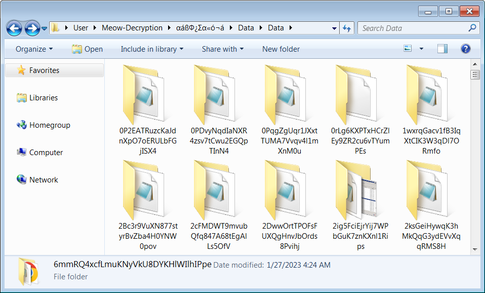 Folder dengan kunci pribadi untuk Encryptor Meow berbasis Conti