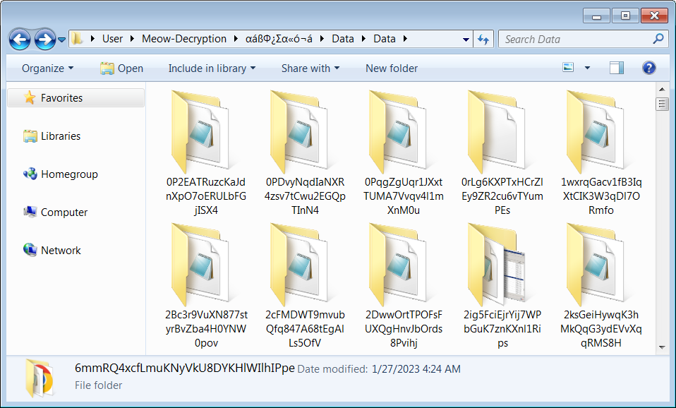 Folders with private keys for Conti-based encryptor Meow