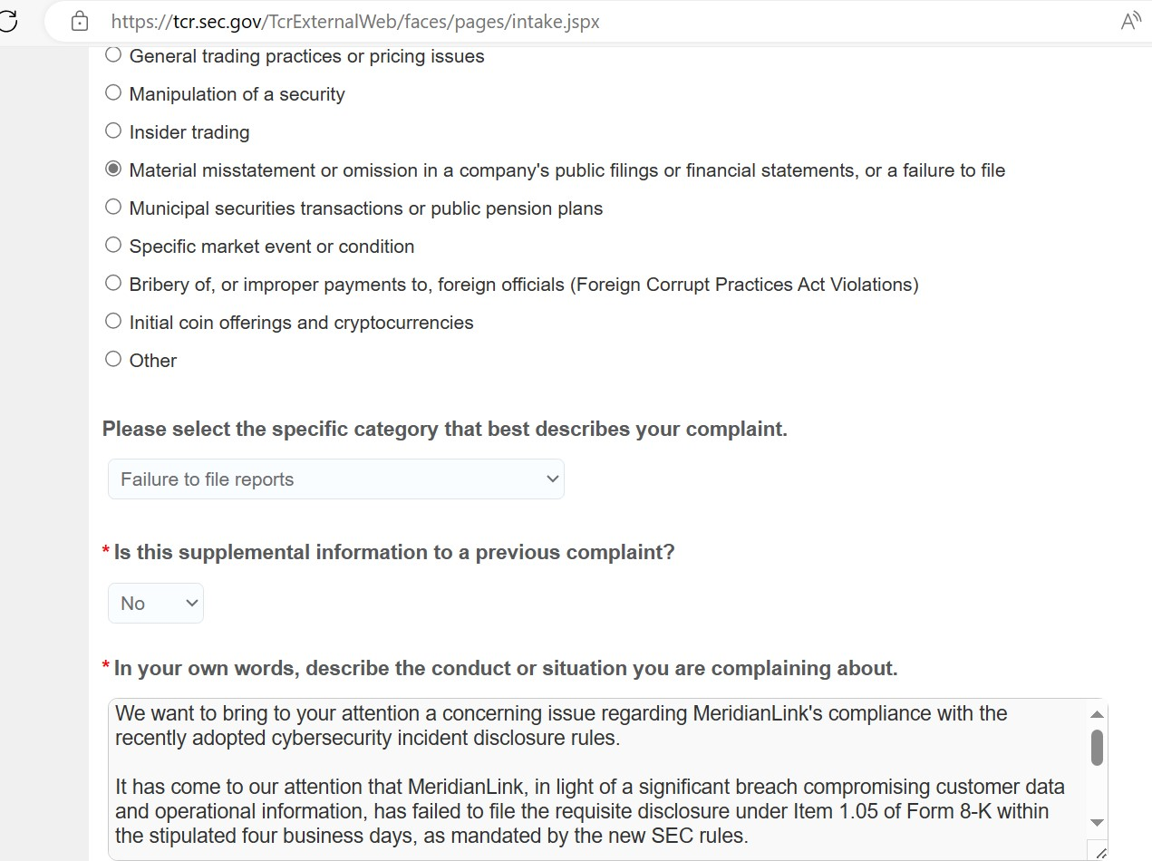 ALPHV ransomware SEC complaint against MeridianLInk