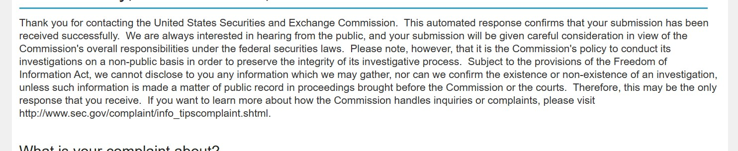 Automated reply from SEC to ALPHV complaint against MeridianLInk