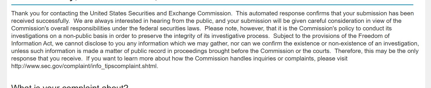 Ransomware gang files SEC complaint over victim’s undisclosed breach 4 Automated reply from SEC to ALPHV complaint against MeridianLInk