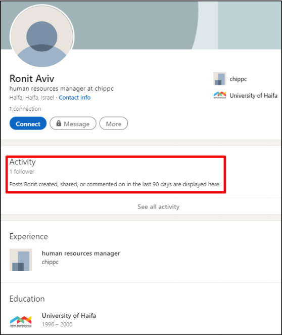 Fake LinkedIn profile for ChipPC HR manager